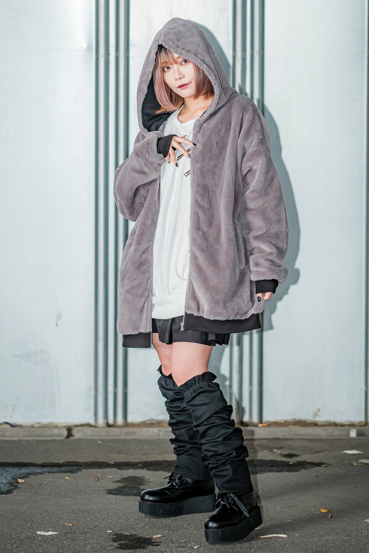 ウルフグレーショートファーパーカー -スーパービッグ- ankoROCK 