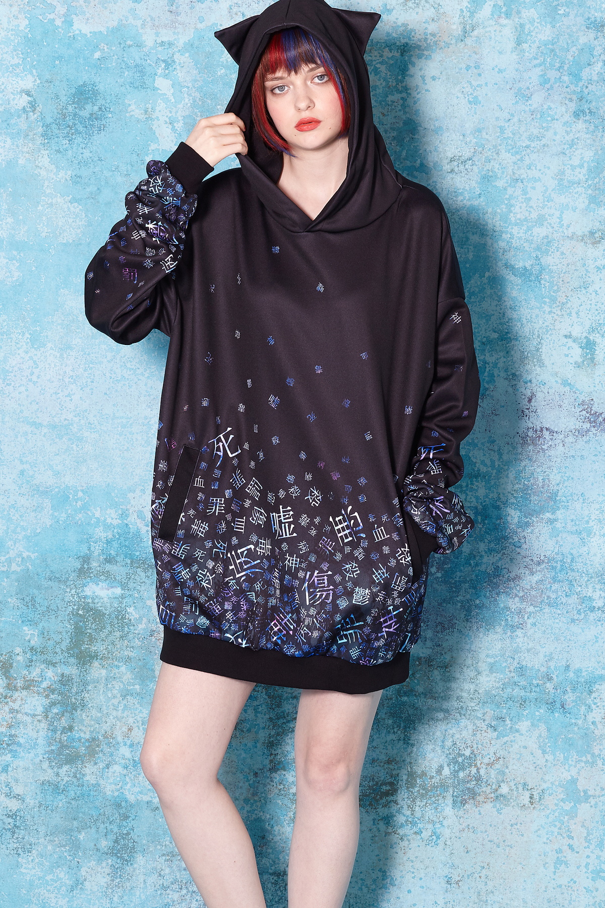 ankoROCK病みかわいいバラバラネコ耳プルオーバーパーカー -スーパービッグ-