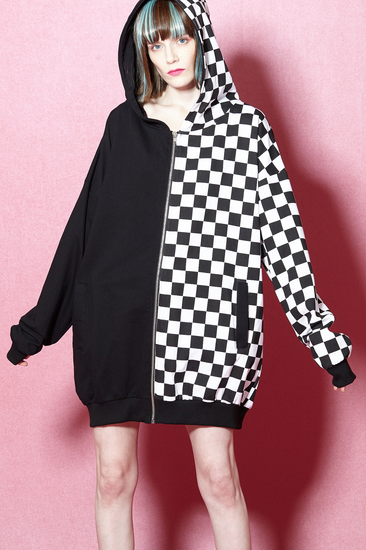 アシンメトリーブロックチェックパーカー スーパービッグ Ankorock アンコロック メンズ レディース ユニセックス ステージ 衣装