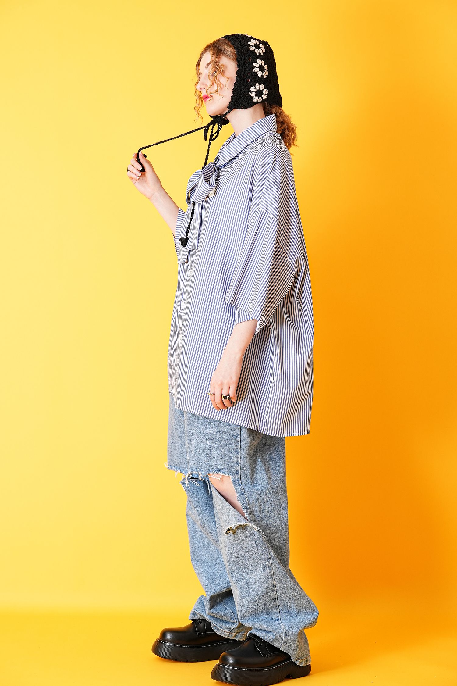 クロシェニット花柄バブーシュカ / 三角巾 フラワー ヘッドドレス