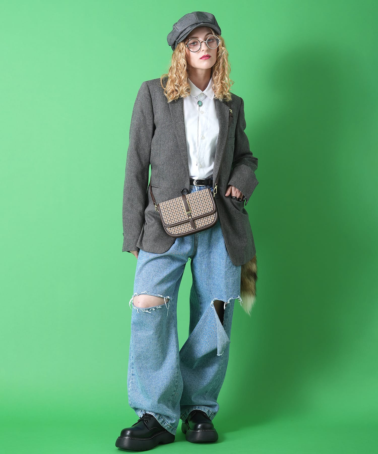 千鳥柄2WAYショルダーバッグ / ハンドバッグ ミニバッグ 鞄