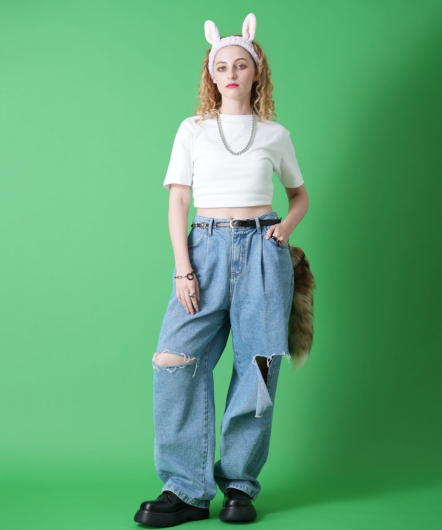 もこもこうさぎ耳ヘアバンド / レディース アニマル 耳付き ウサ