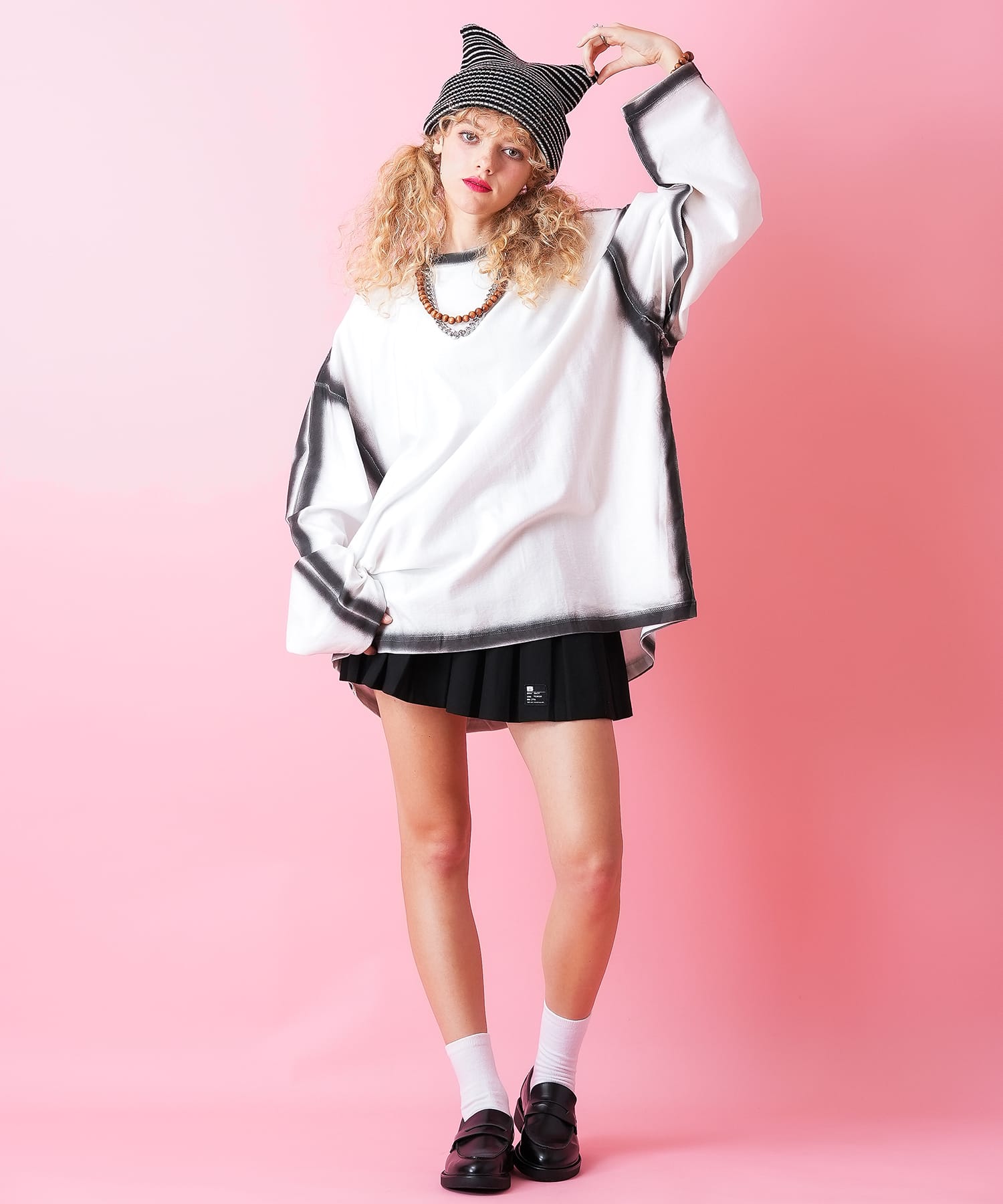 ネコ耳ボーダーニットニットキャップ / メンズ レディース ユニ