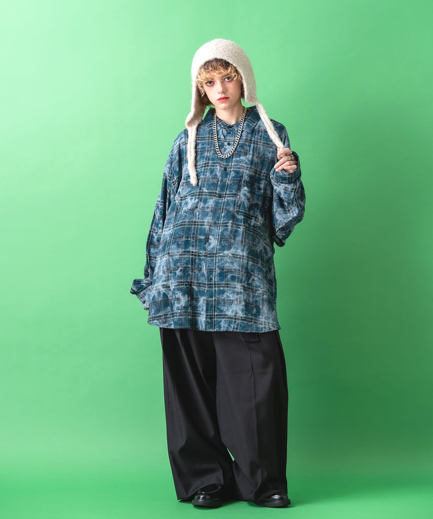 モコモコ起毛ニットフード帽 / メンズ レディース ユニセックス 帽子