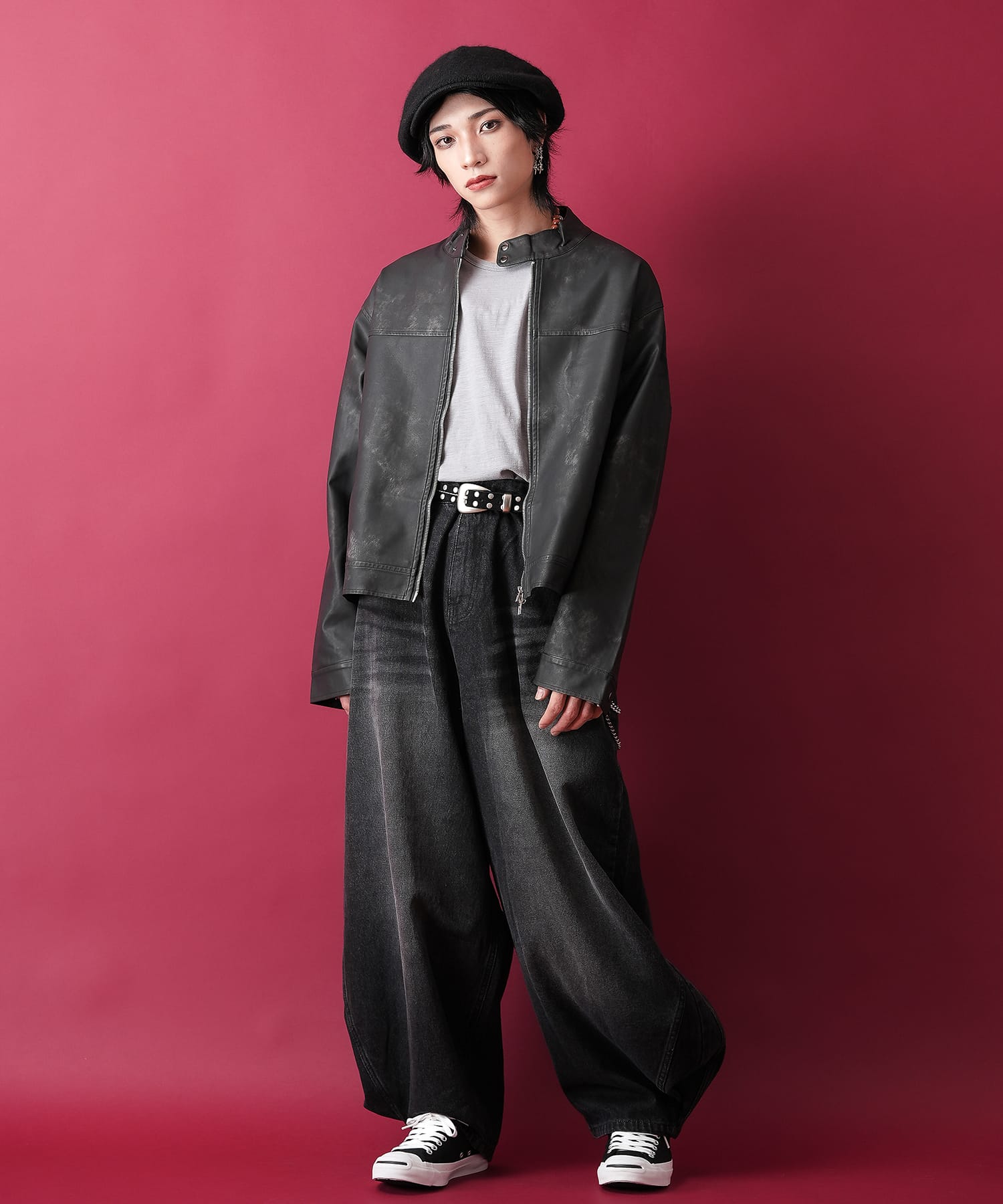 ダブルボールスタッズスウェードベルト / レディース メンズ ユニ