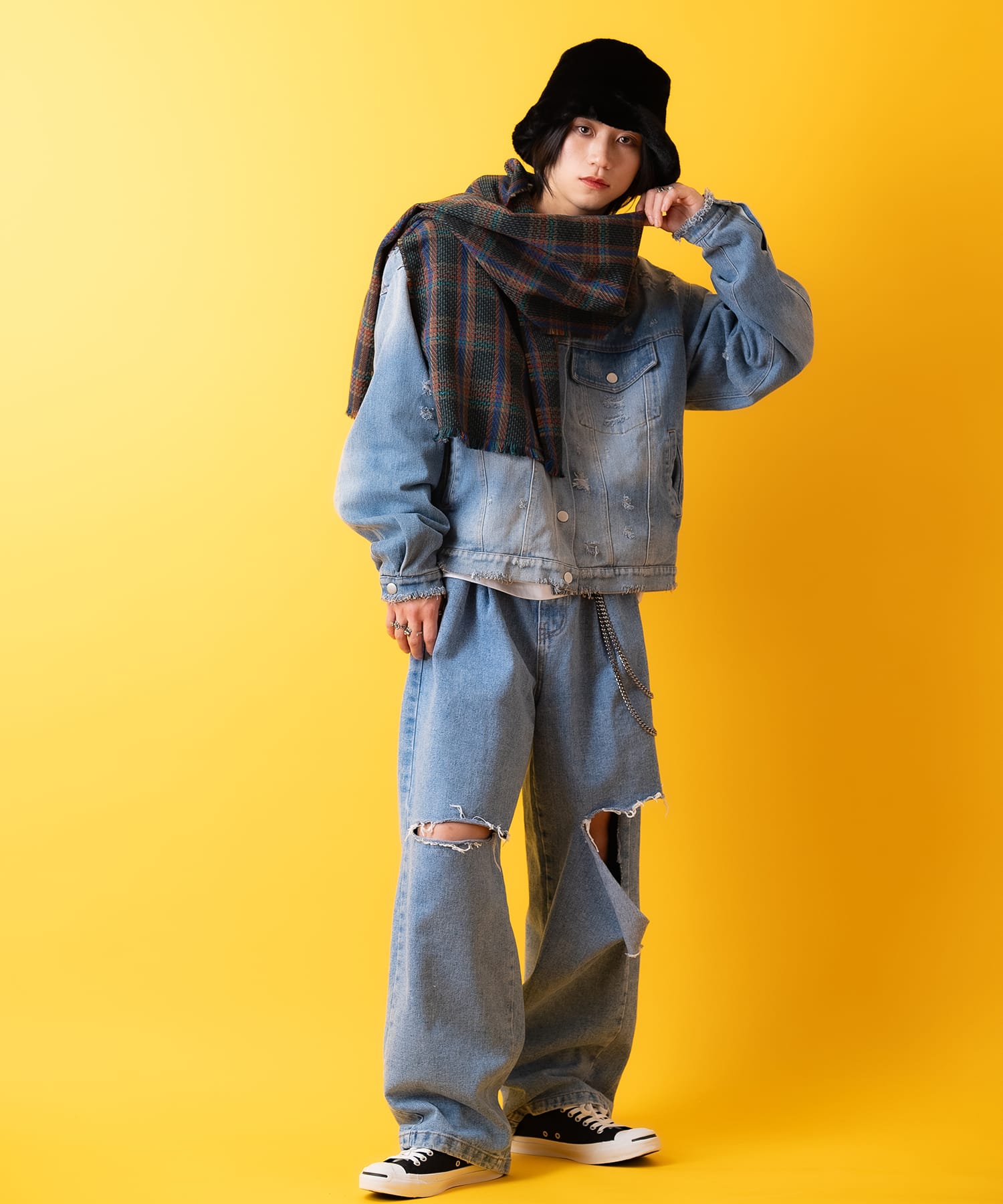 レトロタータンチェック柄アクリルマフラー / メンズ レディース ユニ