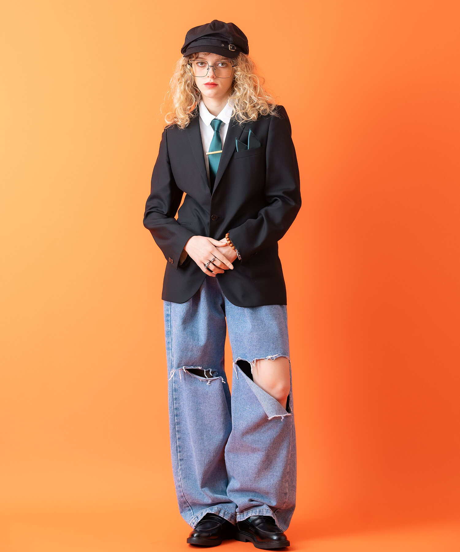 レトロビッグスクエアメガネ / クリアレンズ 伊達眼鏡 メンズ