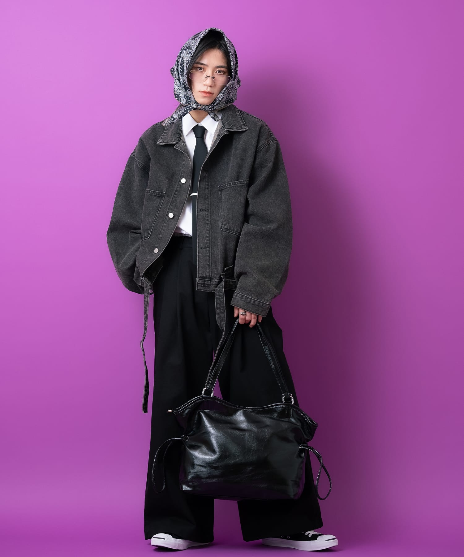 変形コード合成皮革ロングハンドルバッグ / 肩掛け バック 鞄 カバン