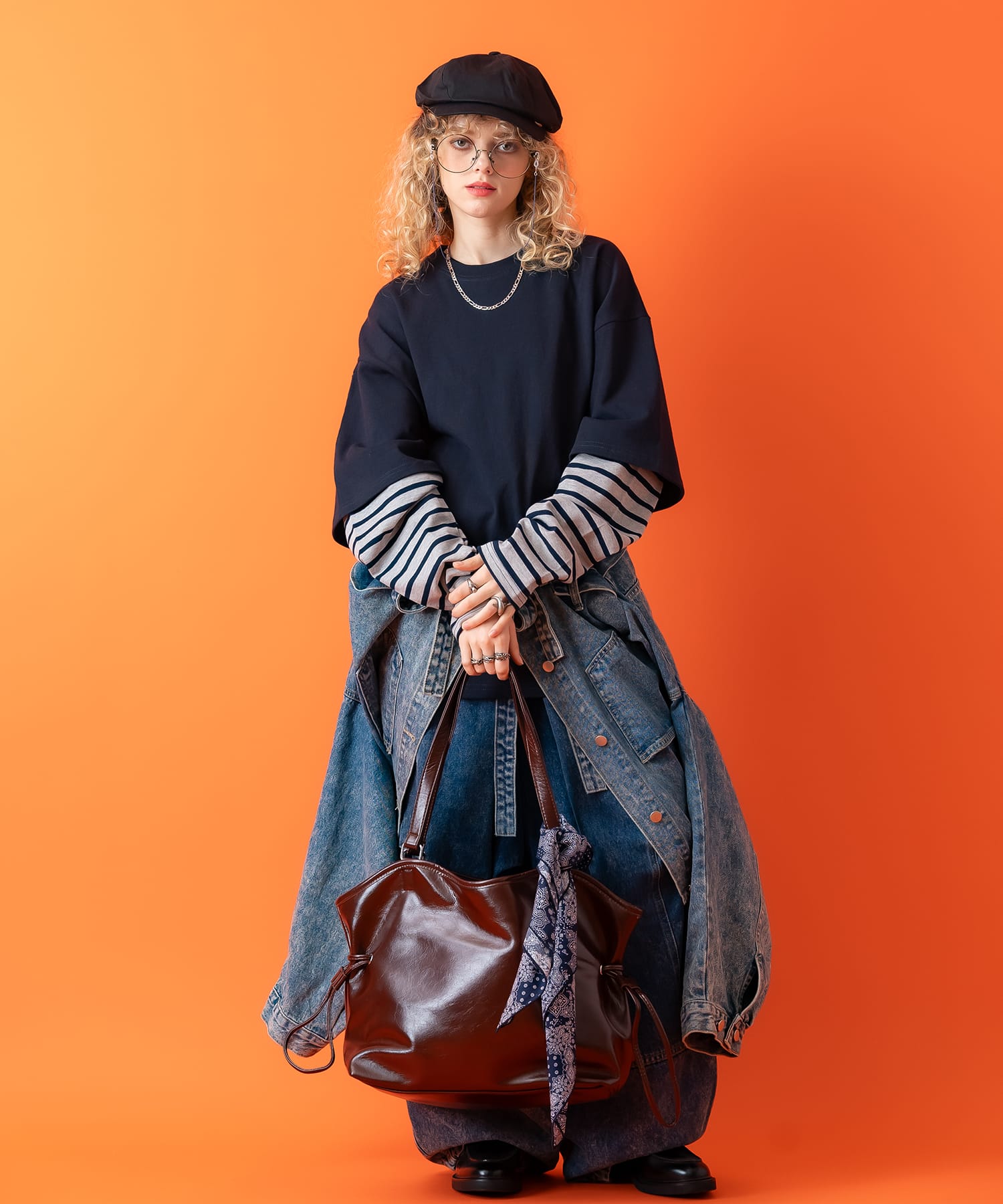 変形コード合成皮革ロングハンドルバッグ / 肩掛け バック 鞄 カバン