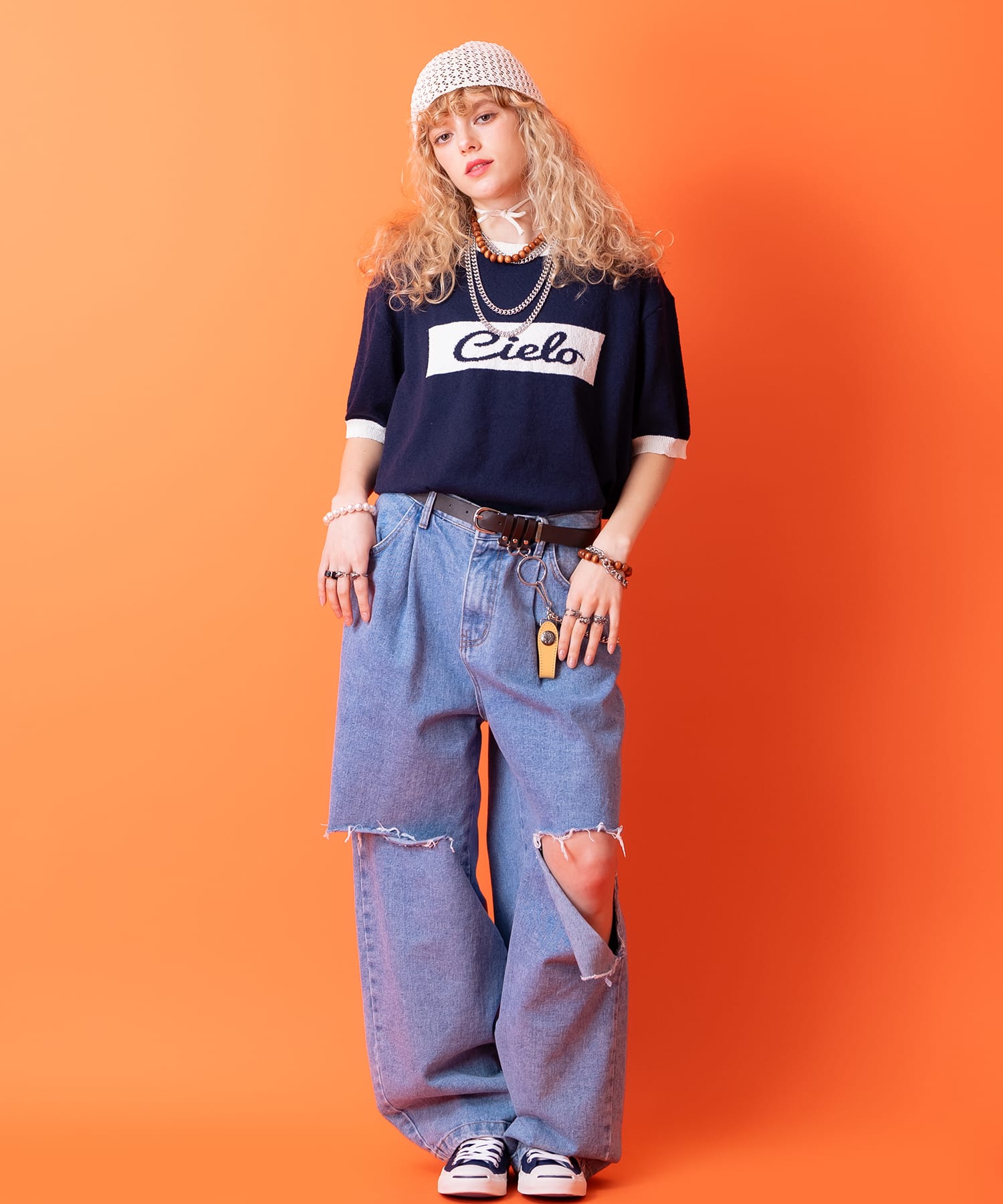ザクザク編みペーパーコード付きハット / ヘッドドレス レース