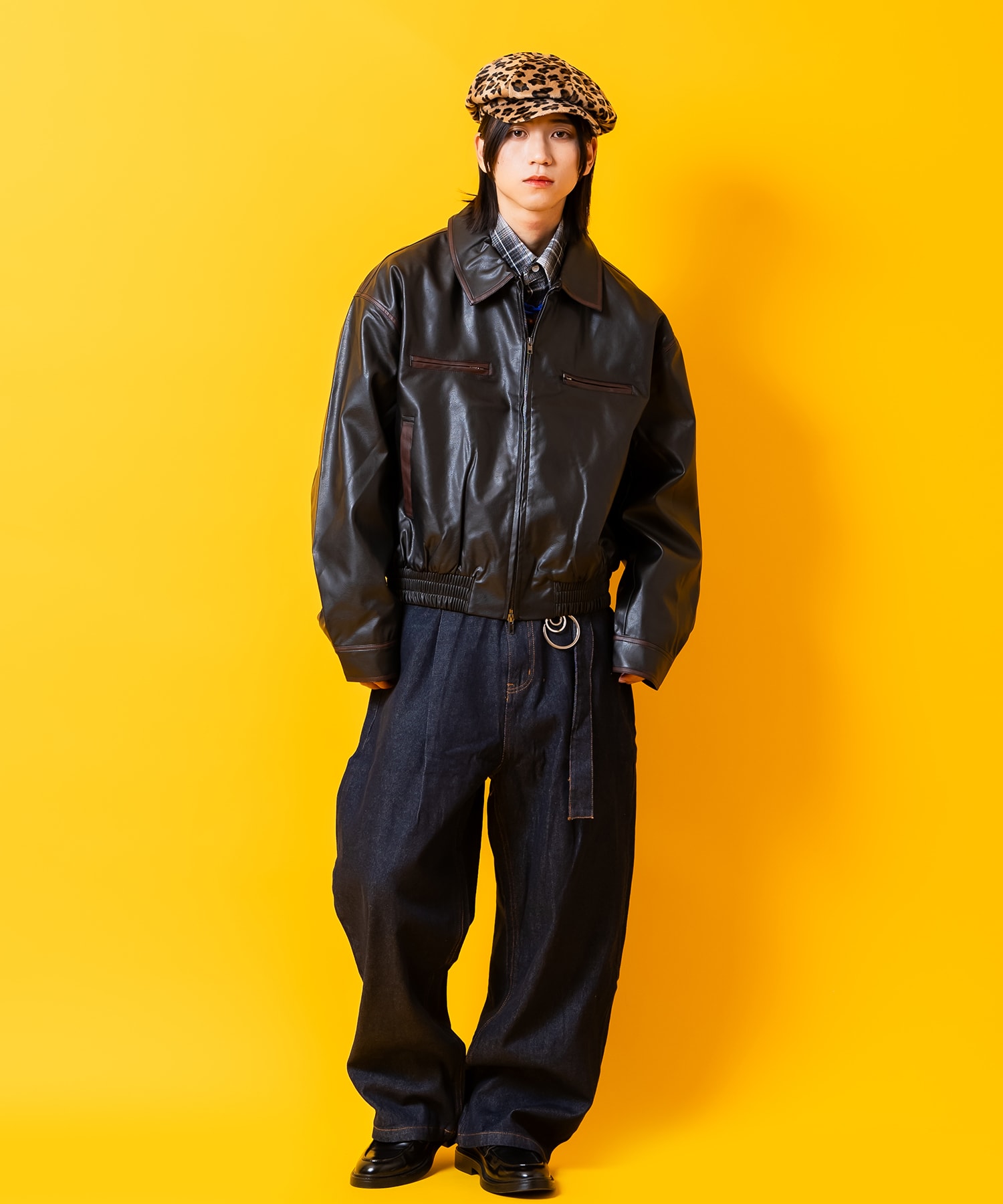 レオパードベロアキャスケット / ユニセックス 帽子 ヒョウ柄 豹柄