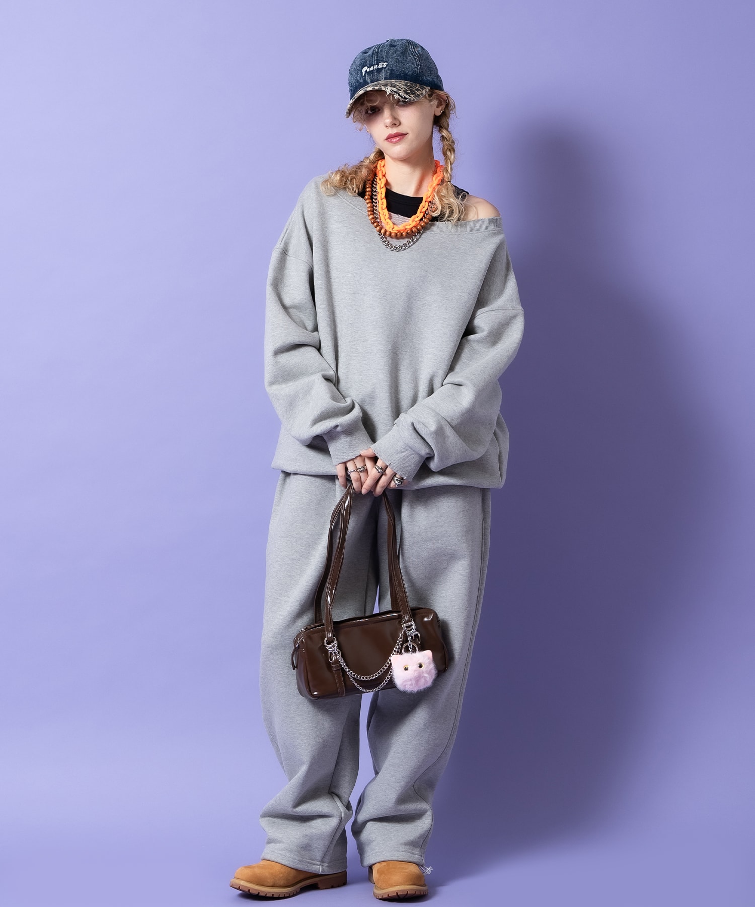 2連チェーンデザイン合成皮革ミニボストンバッグ / ユニセックス