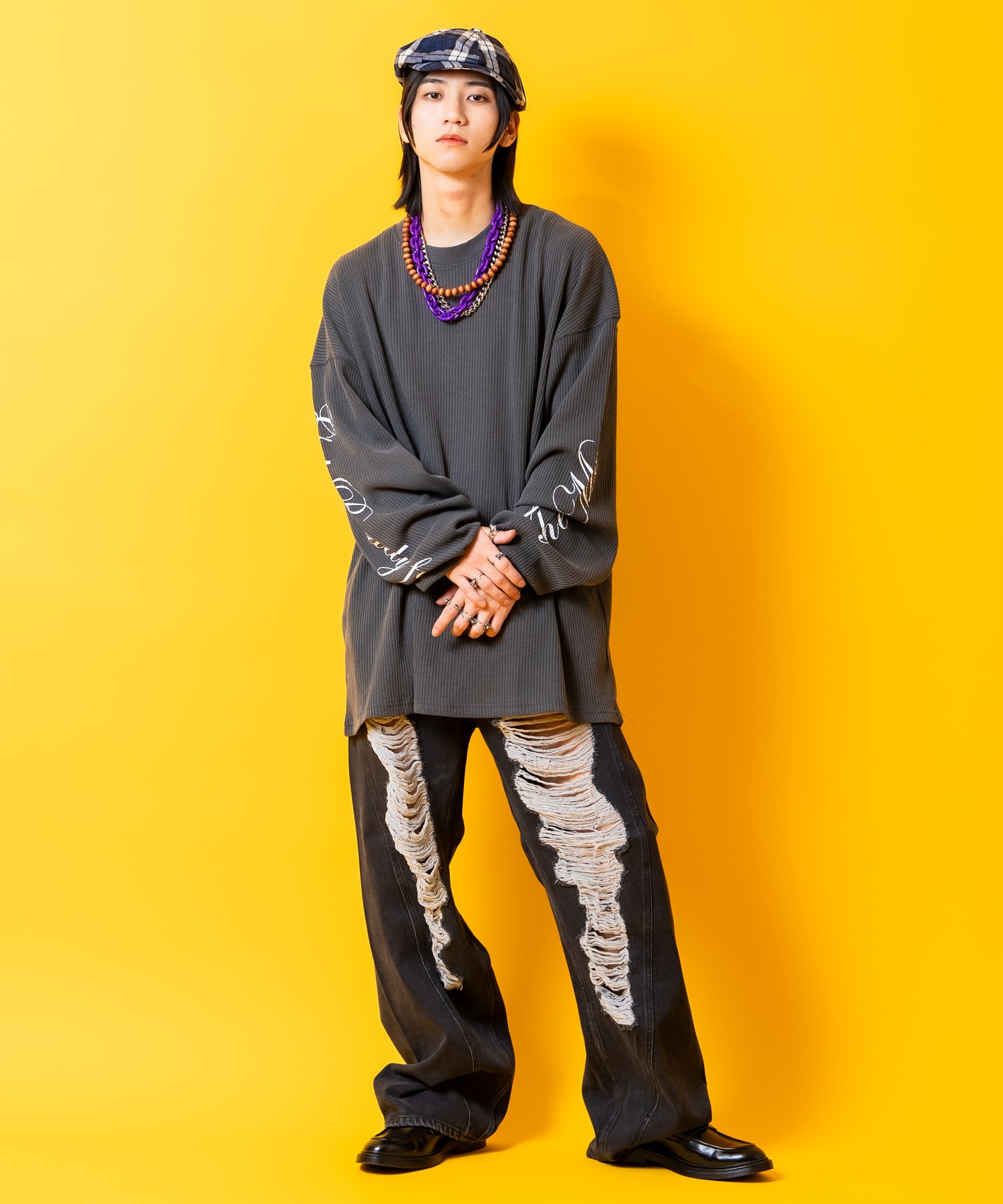 起毛肉厚ネルタータンチェック柄キャスケット(別売りイヤーマフ取付可