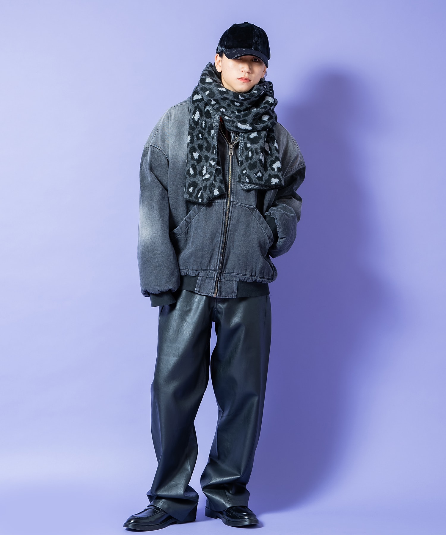 レオパードジャガードウール混ニット大判マフラー(33cm×190cm) / ユニ