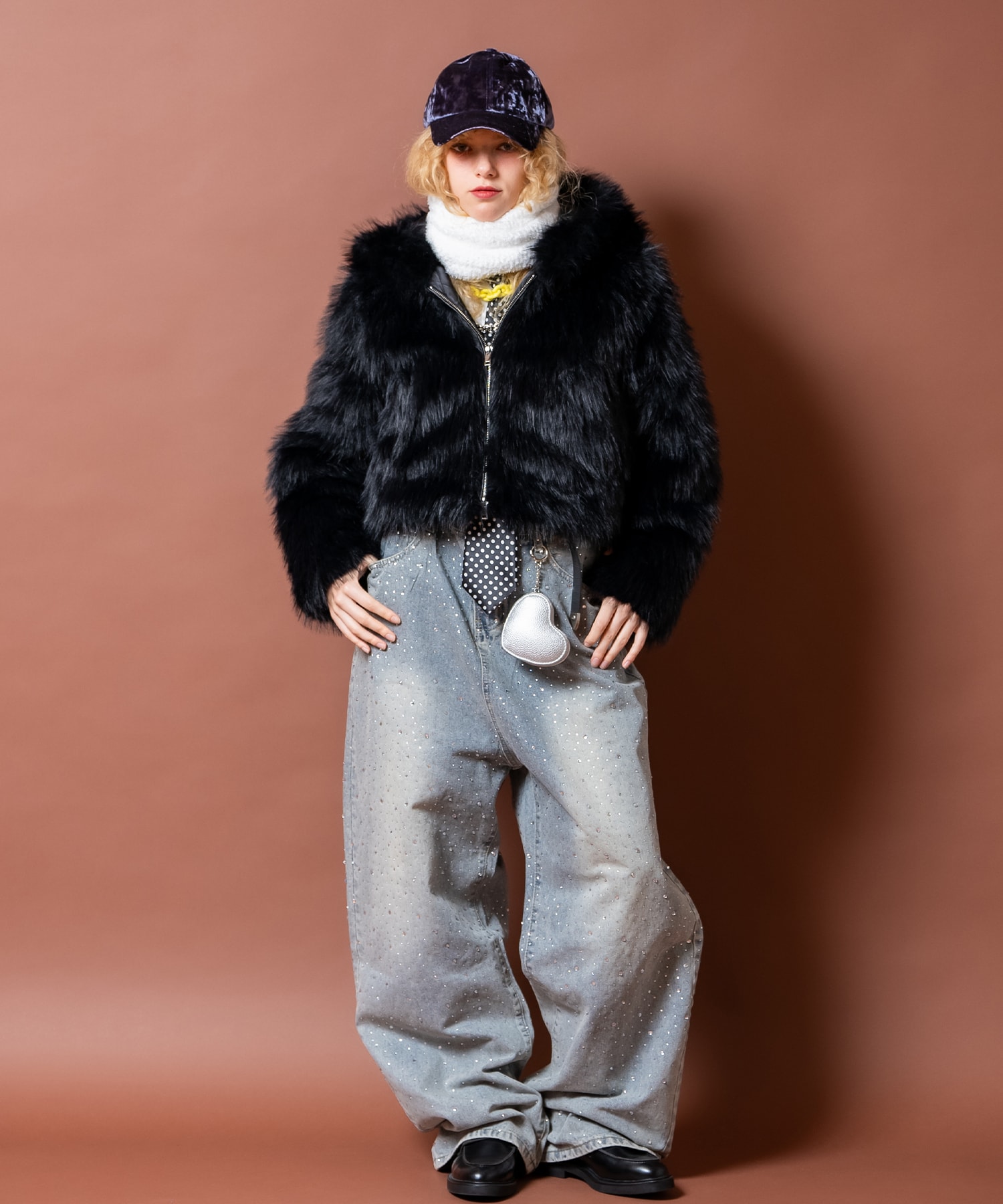 パイルファーニットネックウォーマー / ユニセックス シャギー スヌード