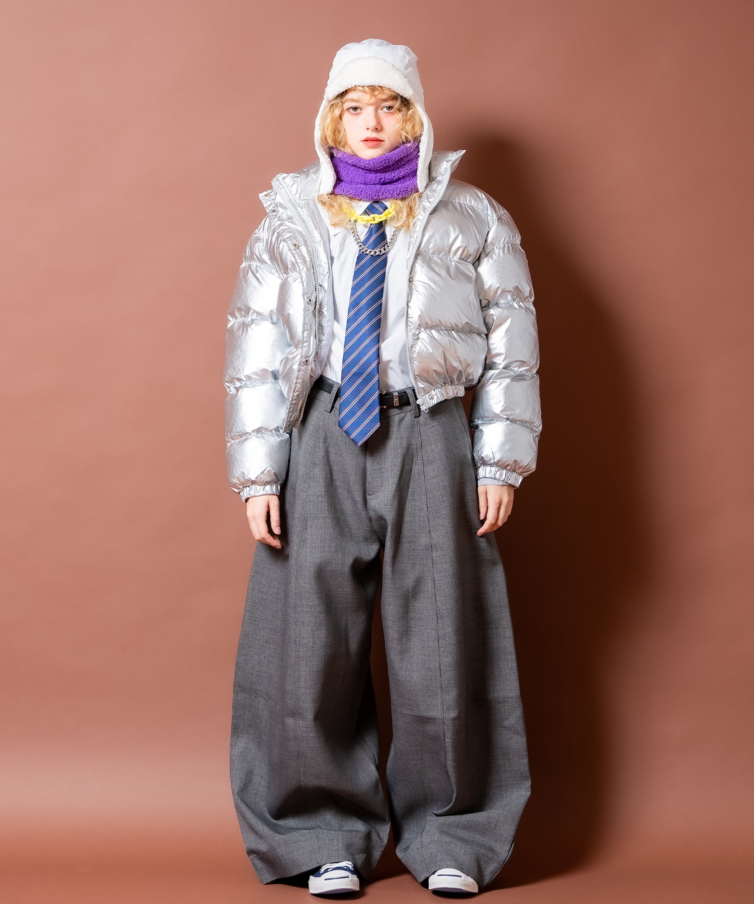 パイルファーニットネックウォーマー / ユニセックス シャギー スヌード