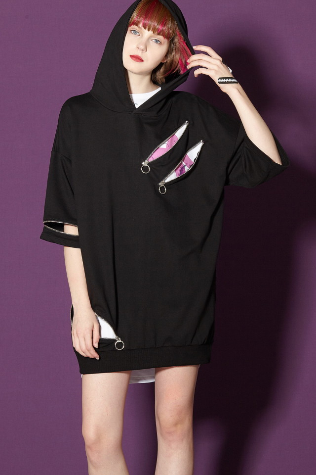 スパンキーリングジップ半袖プルオーバーパーカー -スーパービッグ-