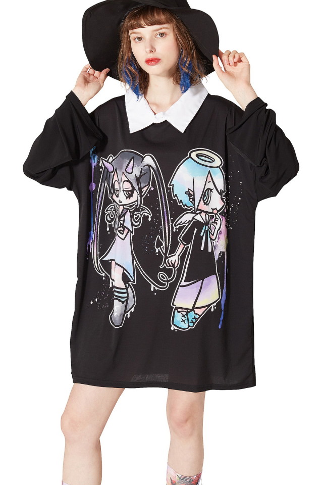 リアル中二版天使と悪魔シャツ襟カットソー -メガビッグ-