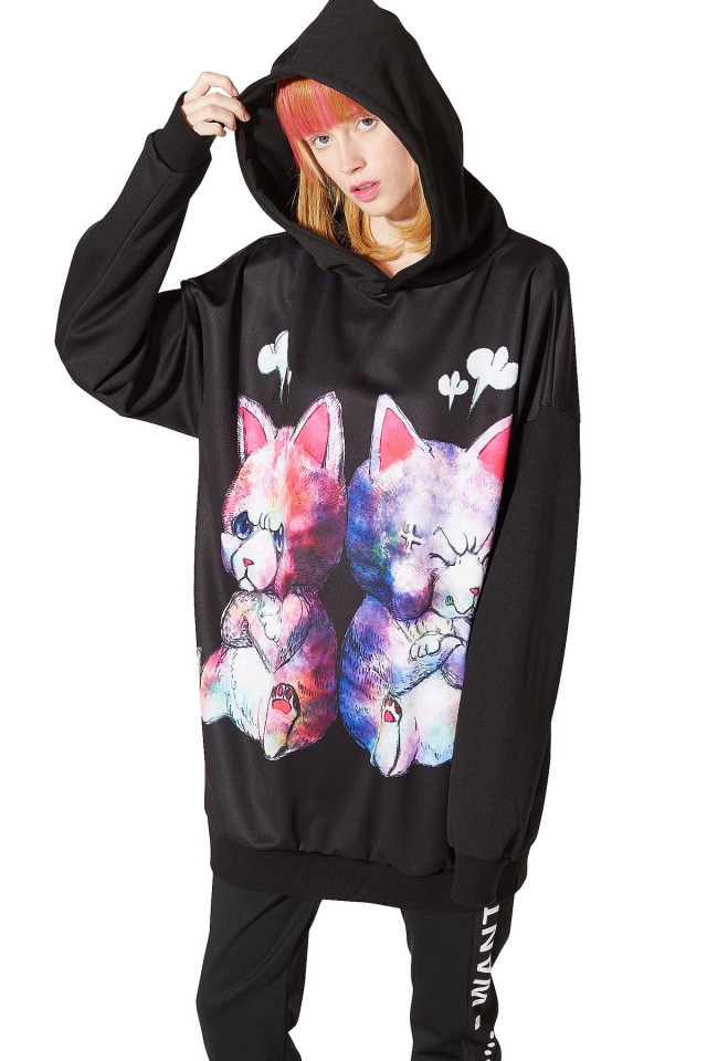 ツンデレカップルネコプルオーバーパーカー -スーパービッグ-