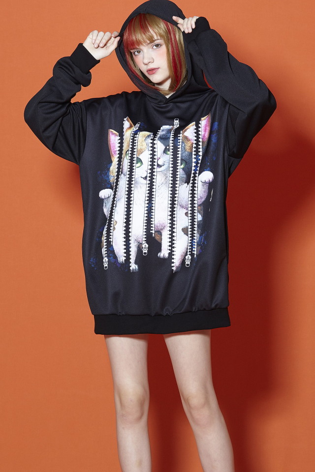 Zipperz！(ジッパーズ)三毛猫プルオーバーパーカー -スーパービッグ-