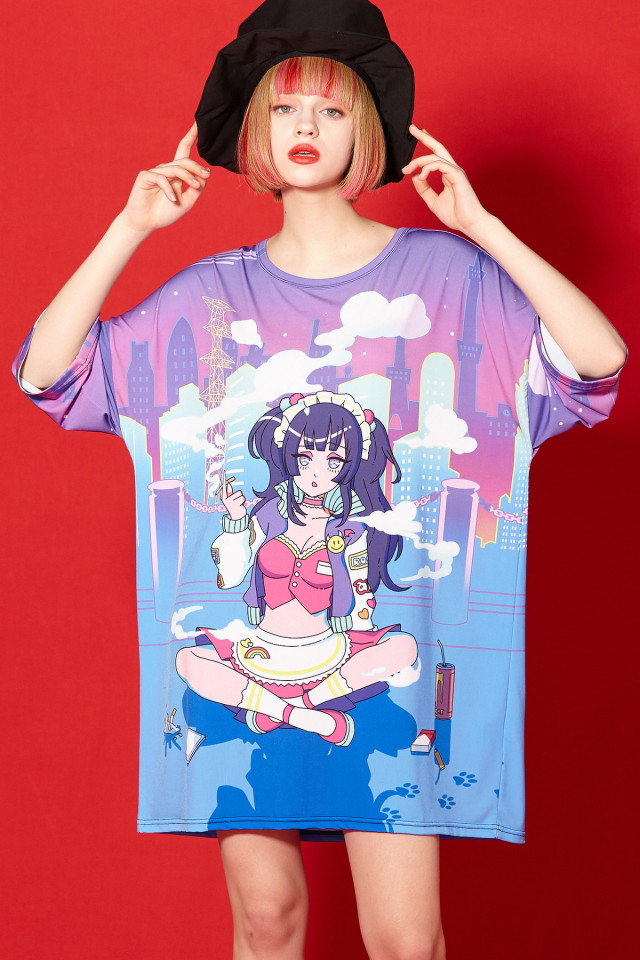 『シティポップ』タバコと女の子Ｔシャツ -メガビッグ-
