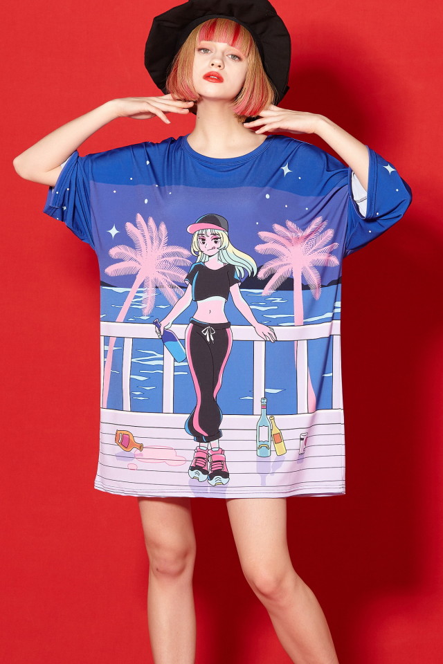 『シティポップ』お酒と女の子Ｔシャツ -メガビッグ-