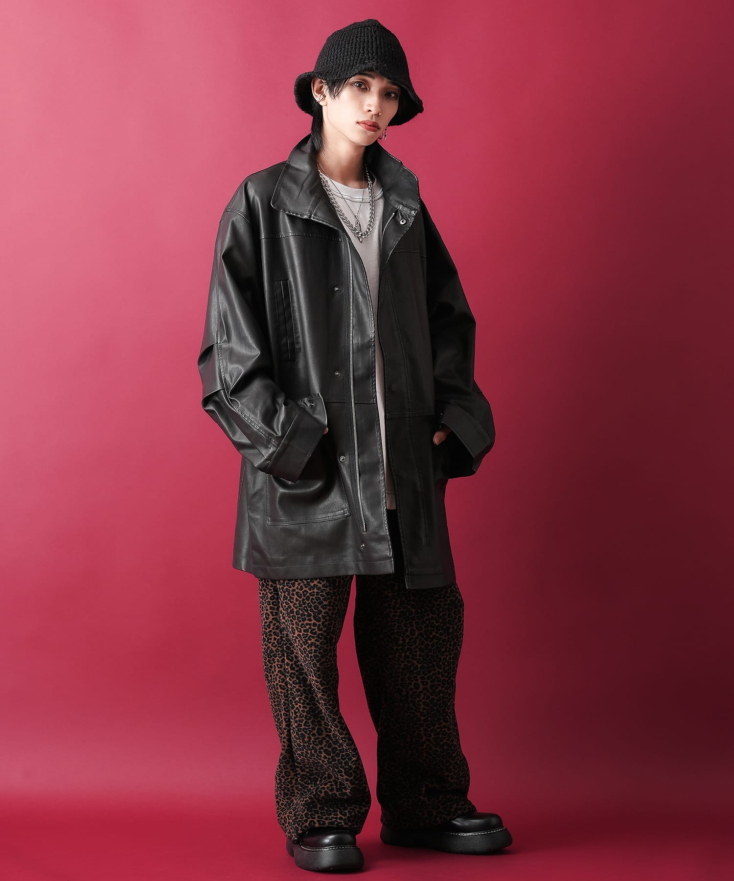 レオパード裏起毛フリースワイドイージーパンツ / メンズ