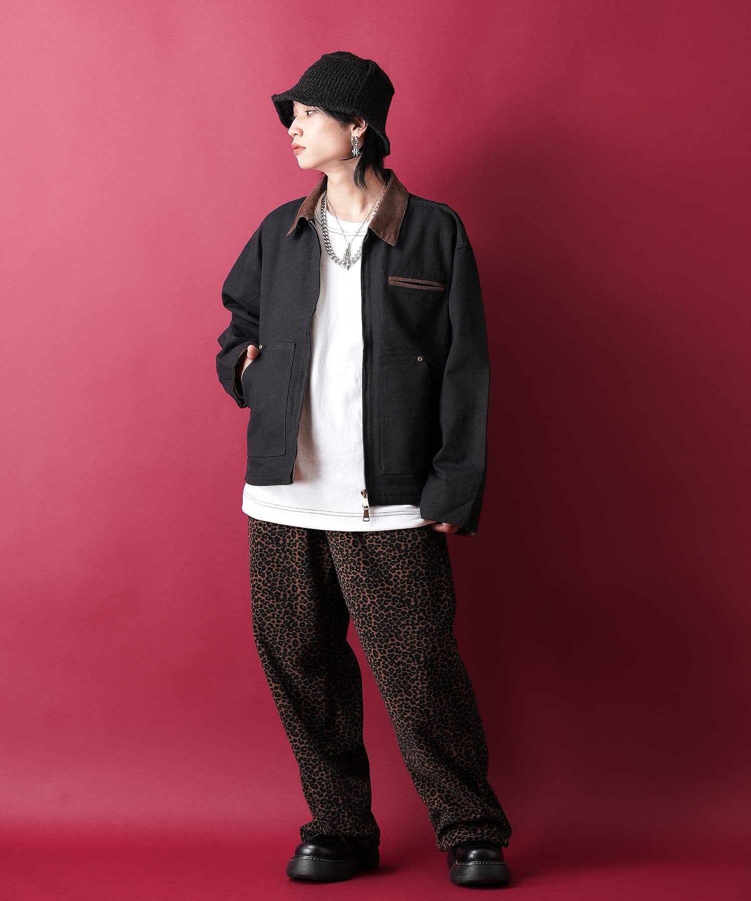 レオパード裏起毛フリースワイドイージーパンツ / メンズ