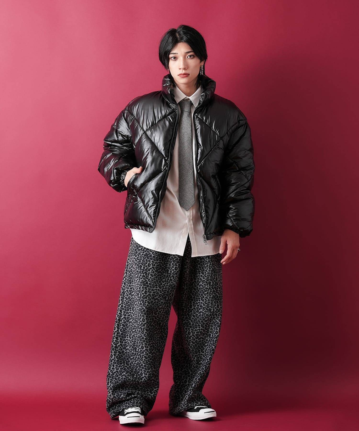 レオパード裏起毛フリースワイドイージーパンツ / メンズ