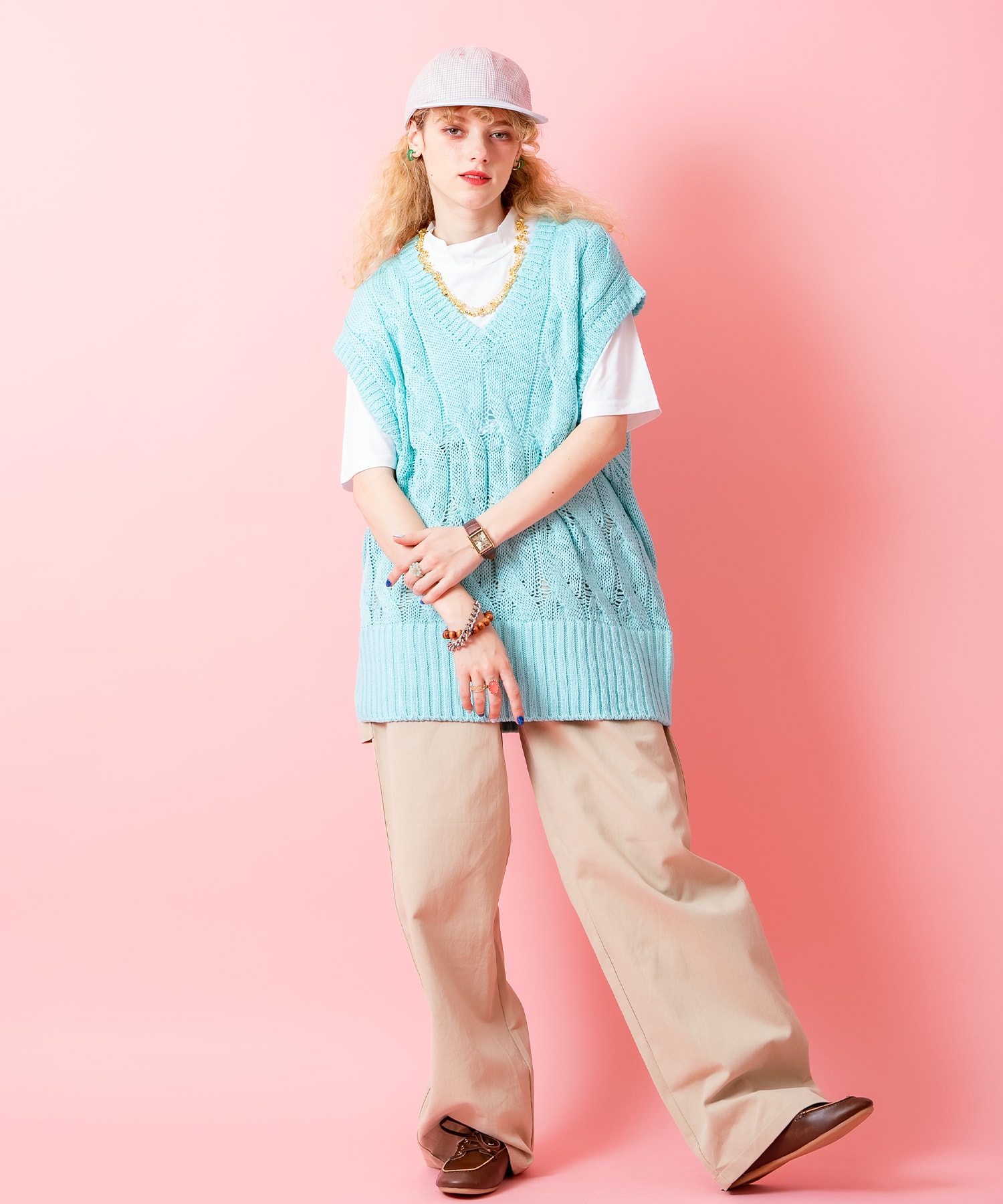 カラビナキーリング付きワイドワークコットンパンツ / メンズ