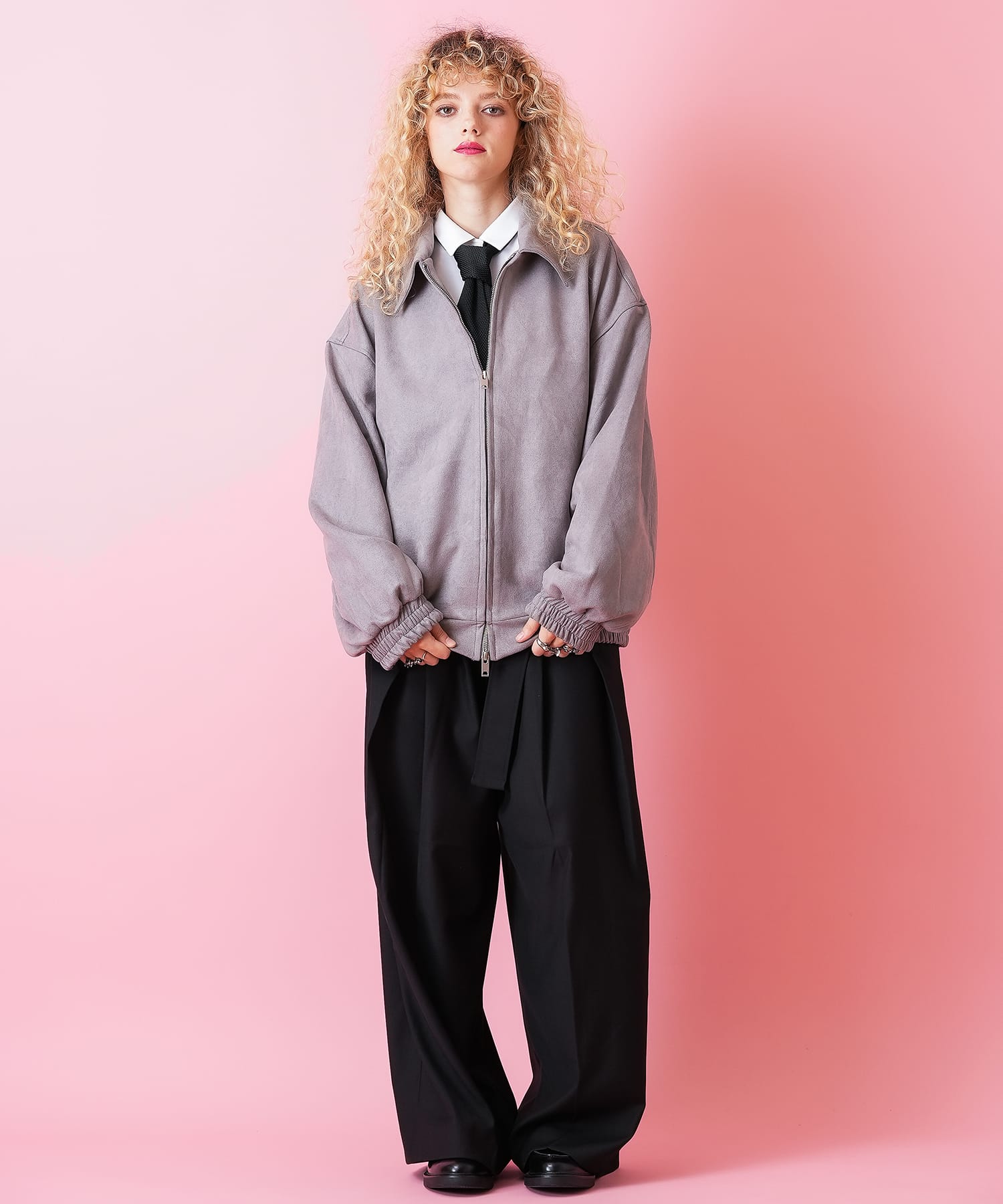 ブラック スエード ジップアップジャケット スウェードジップアップジャケット / メンズ レディース ユニセックス