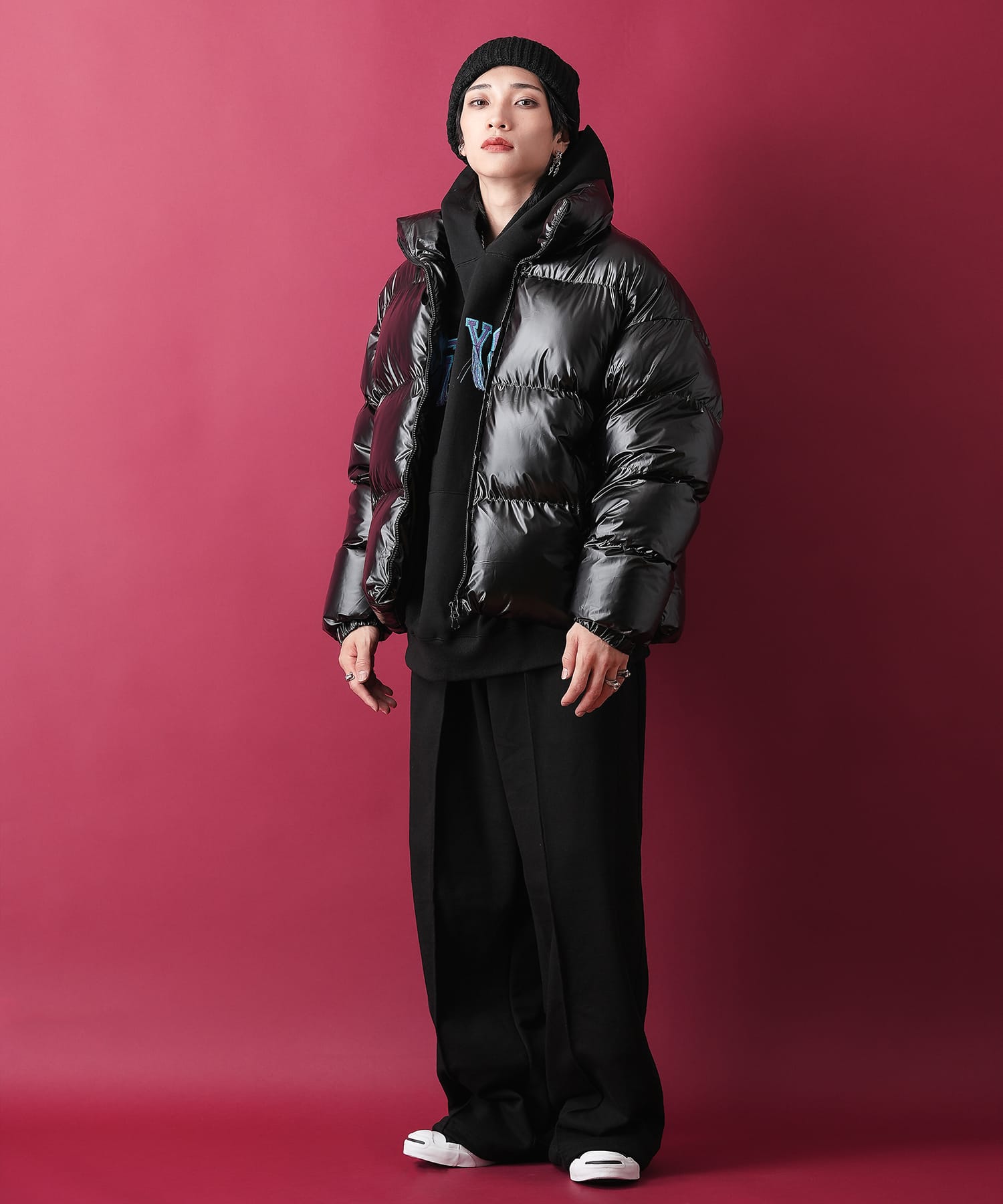 シャイニーキルティングオーバーサイズ中綿ジャケット / メンズ