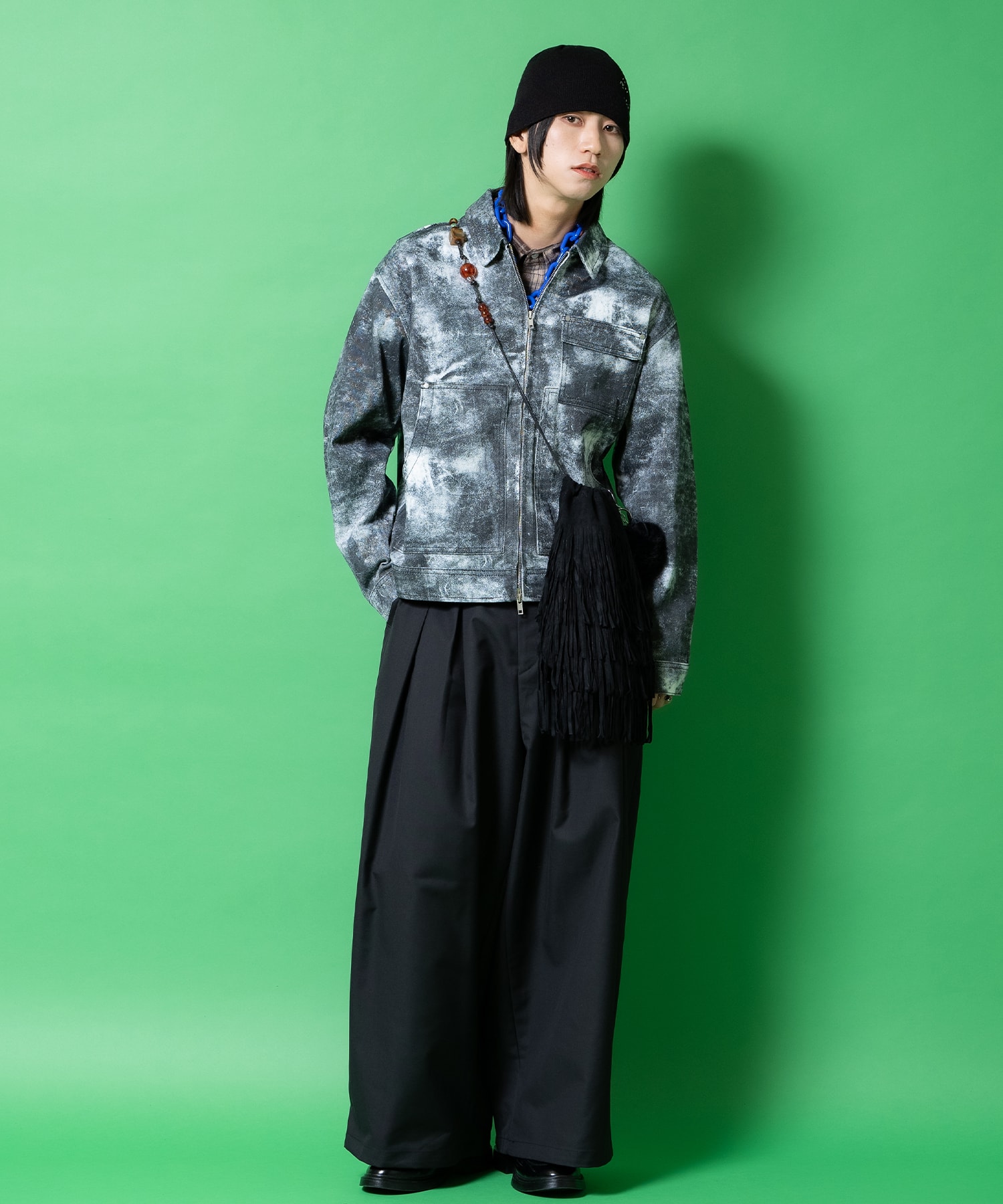 ダート柄コットン短丈ジップアップトラッカージャケット / ユニ