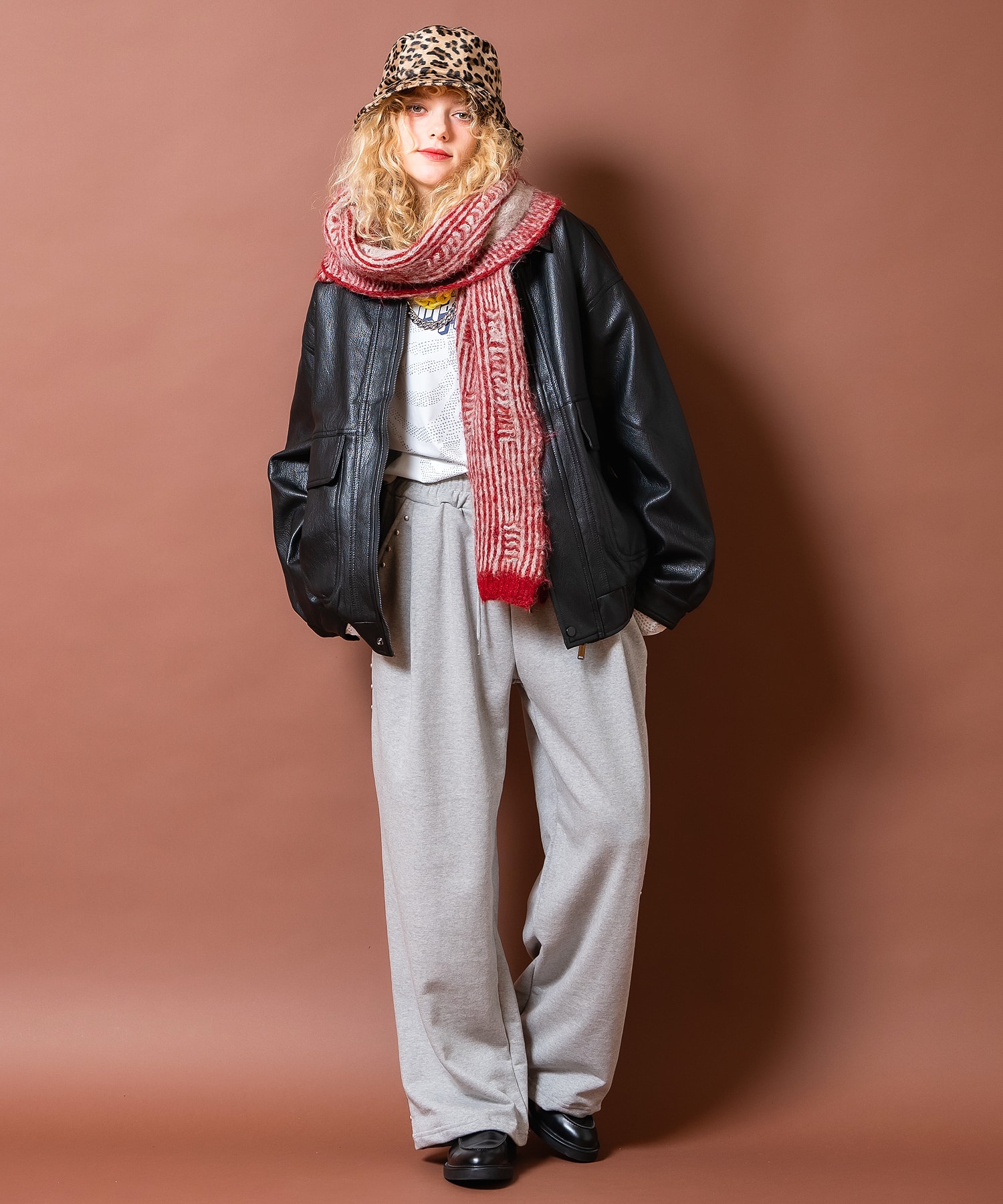 ヴィンテージ加工合成皮革オーバーサイズ比翼ブルゾンA2ジャケット