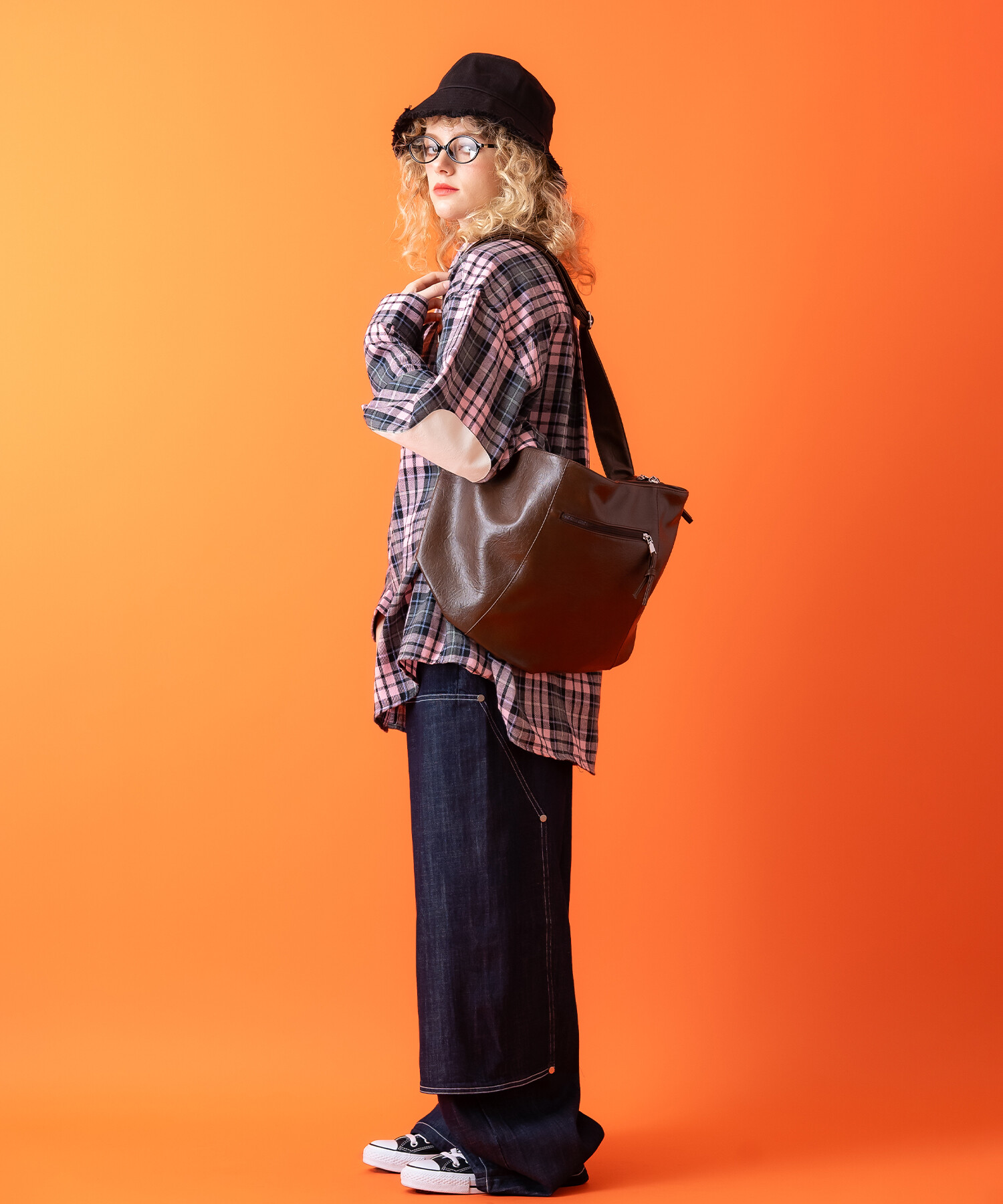 合成皮革エルボーパッチチェックネルシャツ / 長袖 ブラウス 柄 メンズ