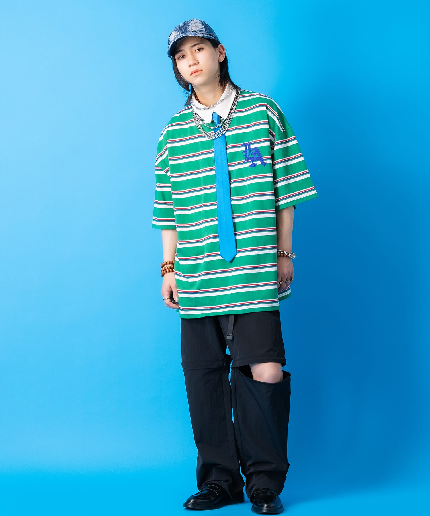 ワンポイントロゴ刺繍×ビッグナンバリングプリントボーダー柄オーバー