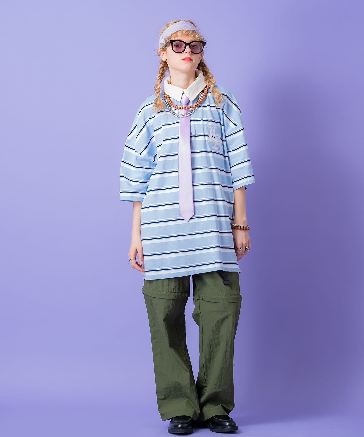 ワンポイントロゴ刺繍×ビッグナンバリングプリントボーダー柄オーバー