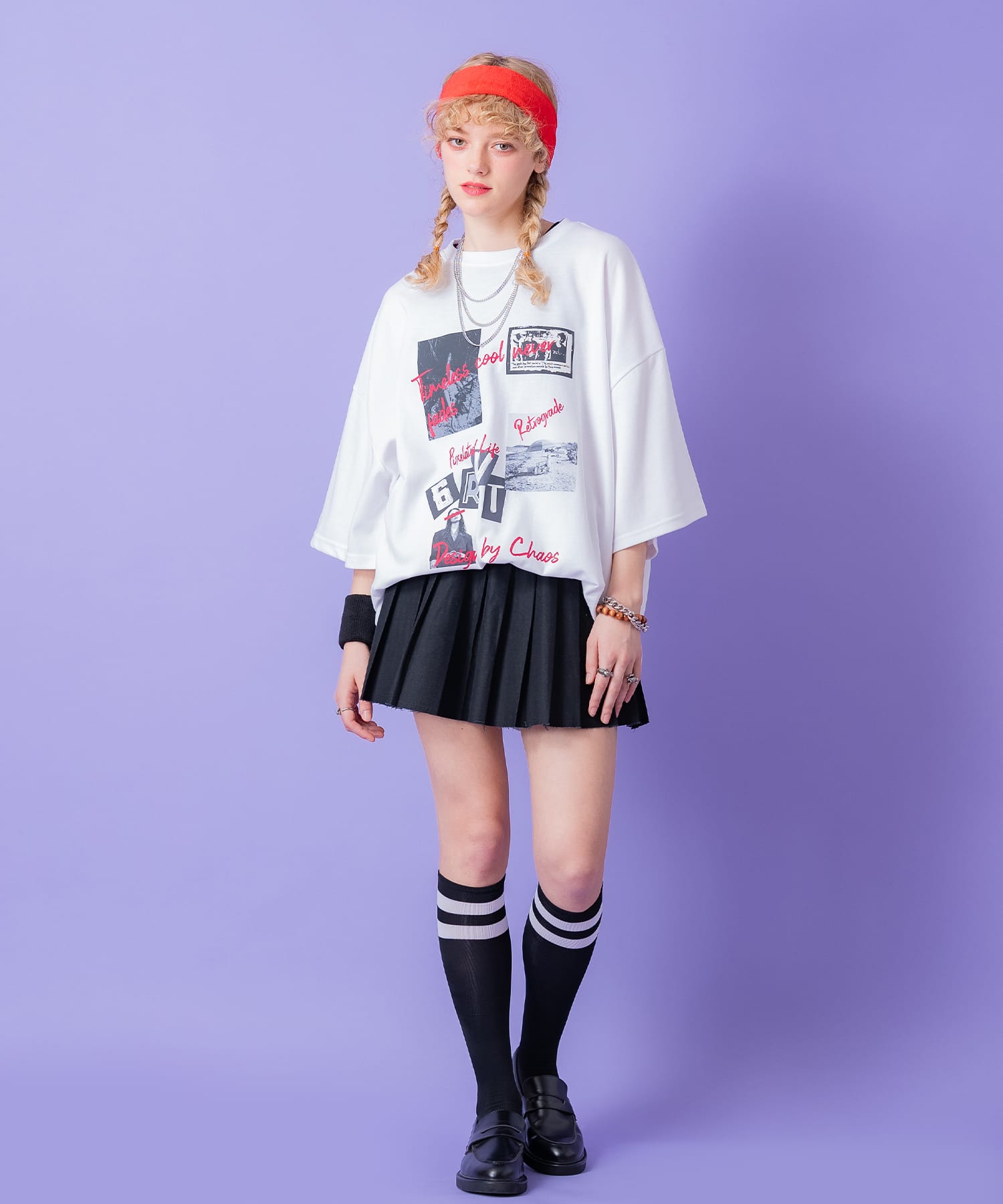 レトロパンキッシュコラージュプリントオーバーサイズTシャツ