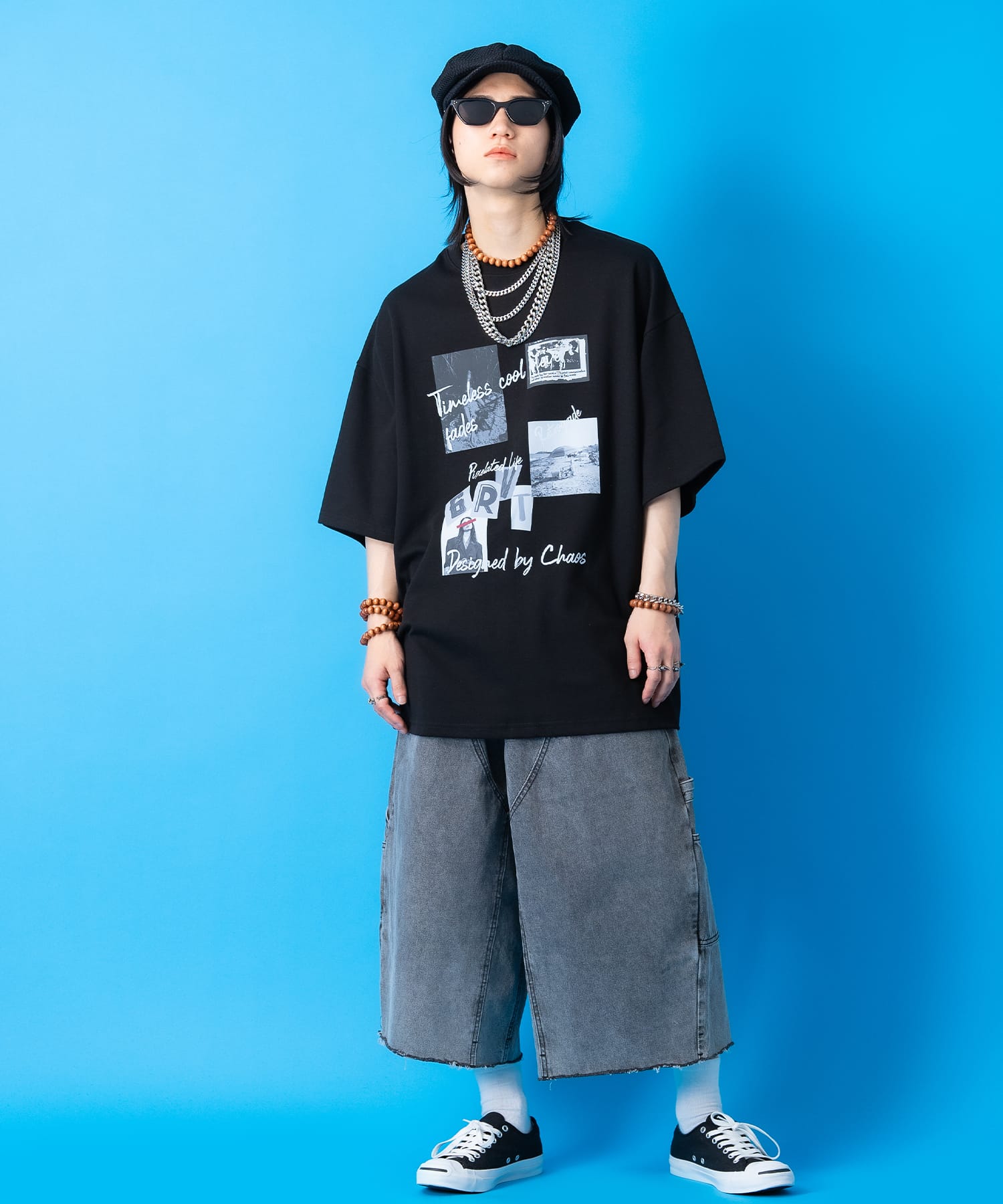 unknown / タイパンツ バイカラー 漢字 プリント デザイン古着 2色展開】バイクプリント リンガーTシャツ グリーン - 古着屋