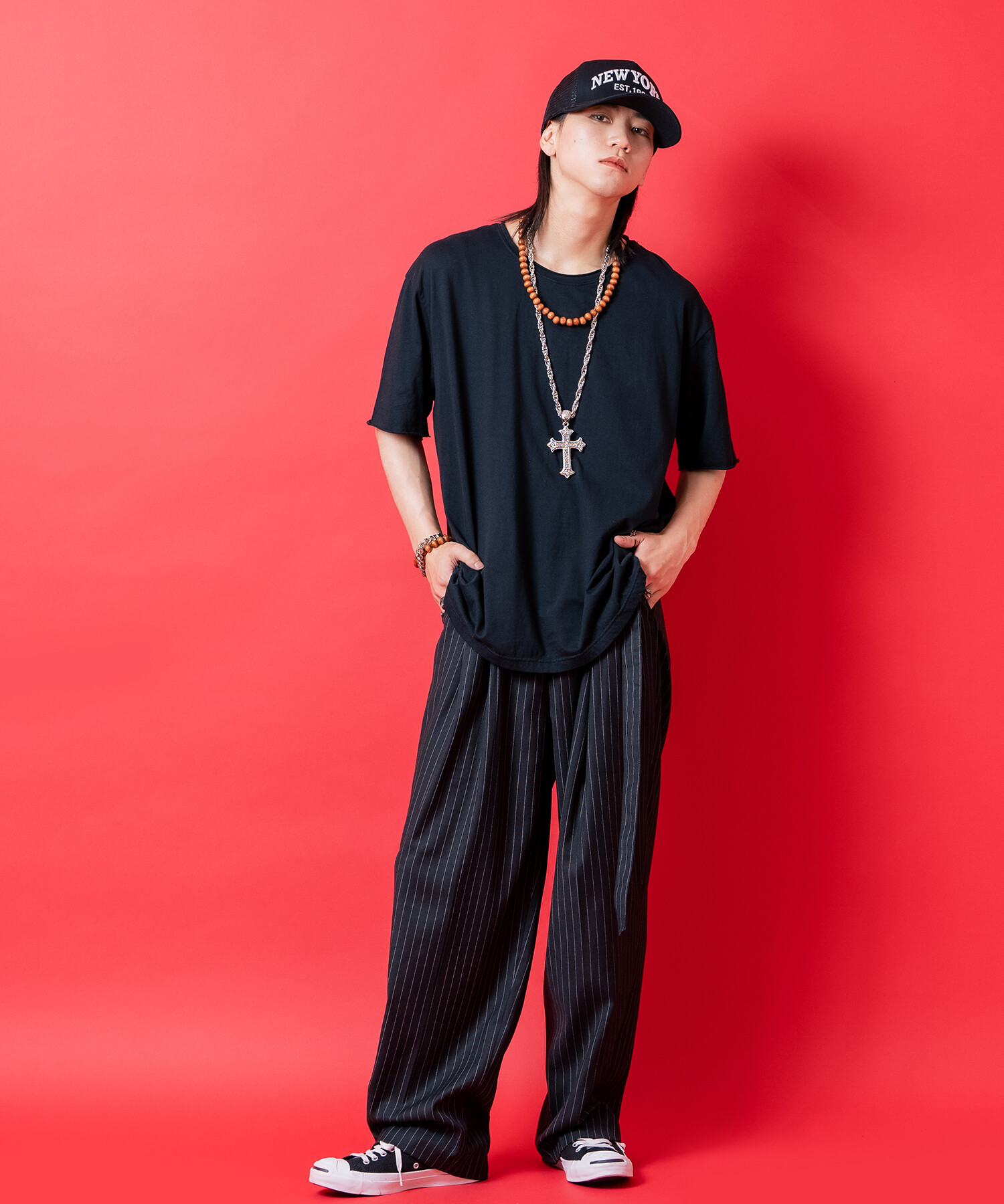 カットオフUネックルーズTシャツ / 半袖 カットソー メンズ レディース