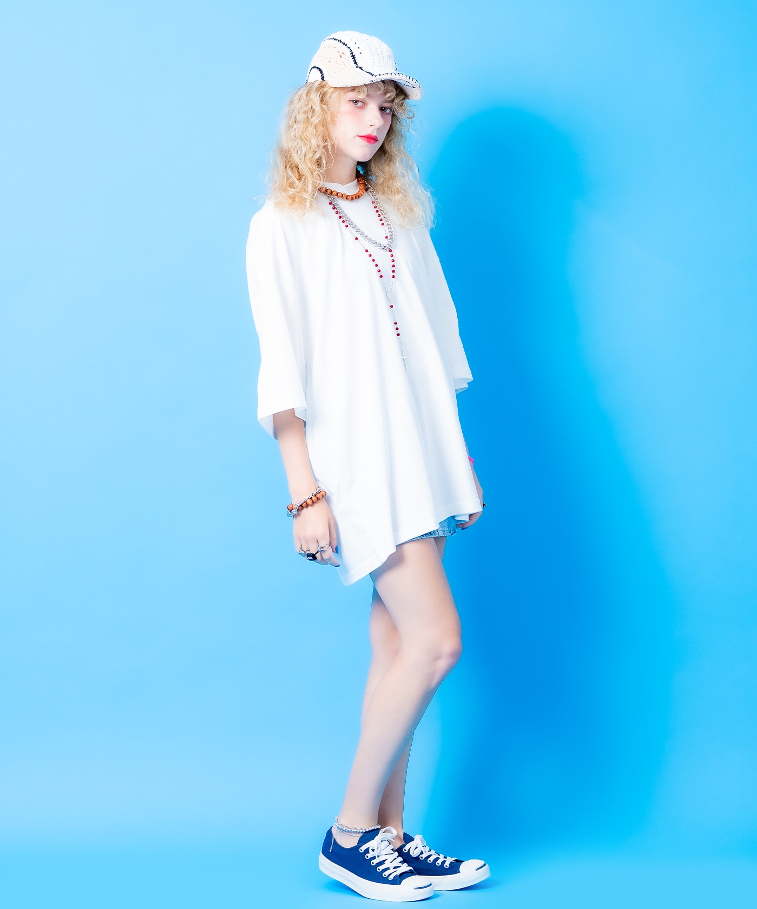 クロスネックオーバーサイズTシャツ / 半袖 カットソー メンズ