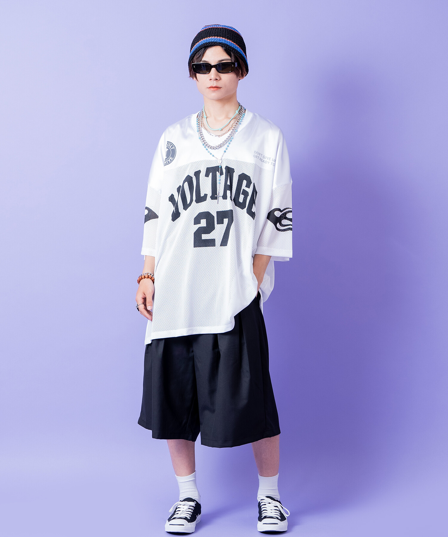 ストリートロゴプリントシャイニーコンビメッシュオーバーサイズ