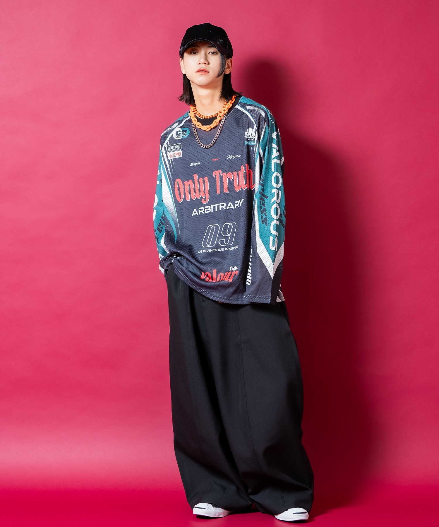 レーシングゲームシャツグラフィックメッシュオーバーサイズカットソー