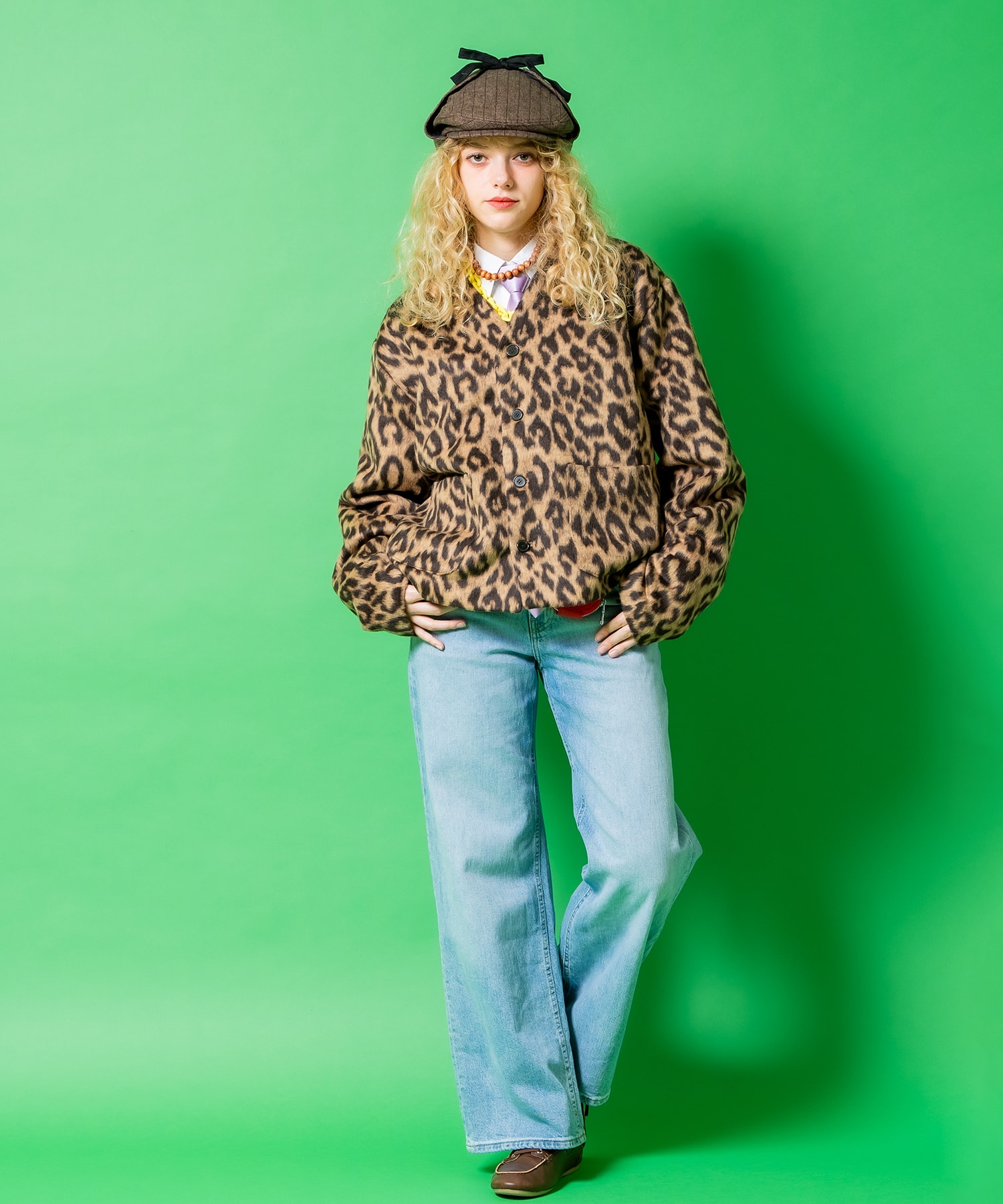 レオパードファータッチ短丈カーディガン / ユニセックス 豹 ヒョウ 柄